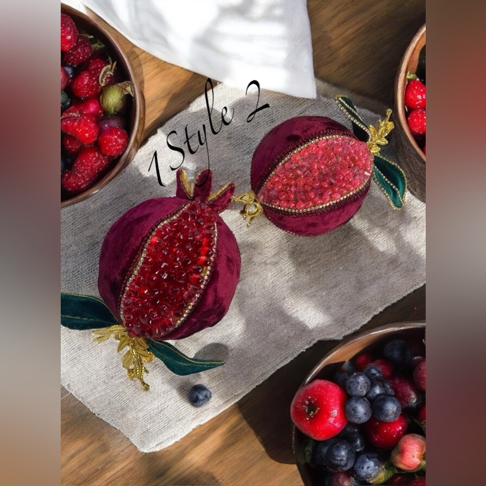 Handmade velvet pomegranate. Home decor. Norooz decor. Yalda night decoration.